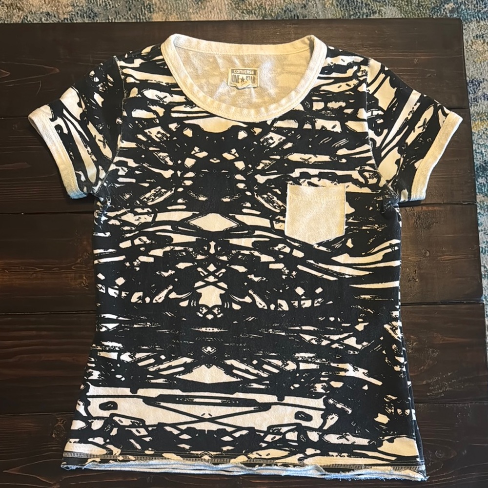 Converse Black and White Short Sleeve Tee with Abstract Pattern
